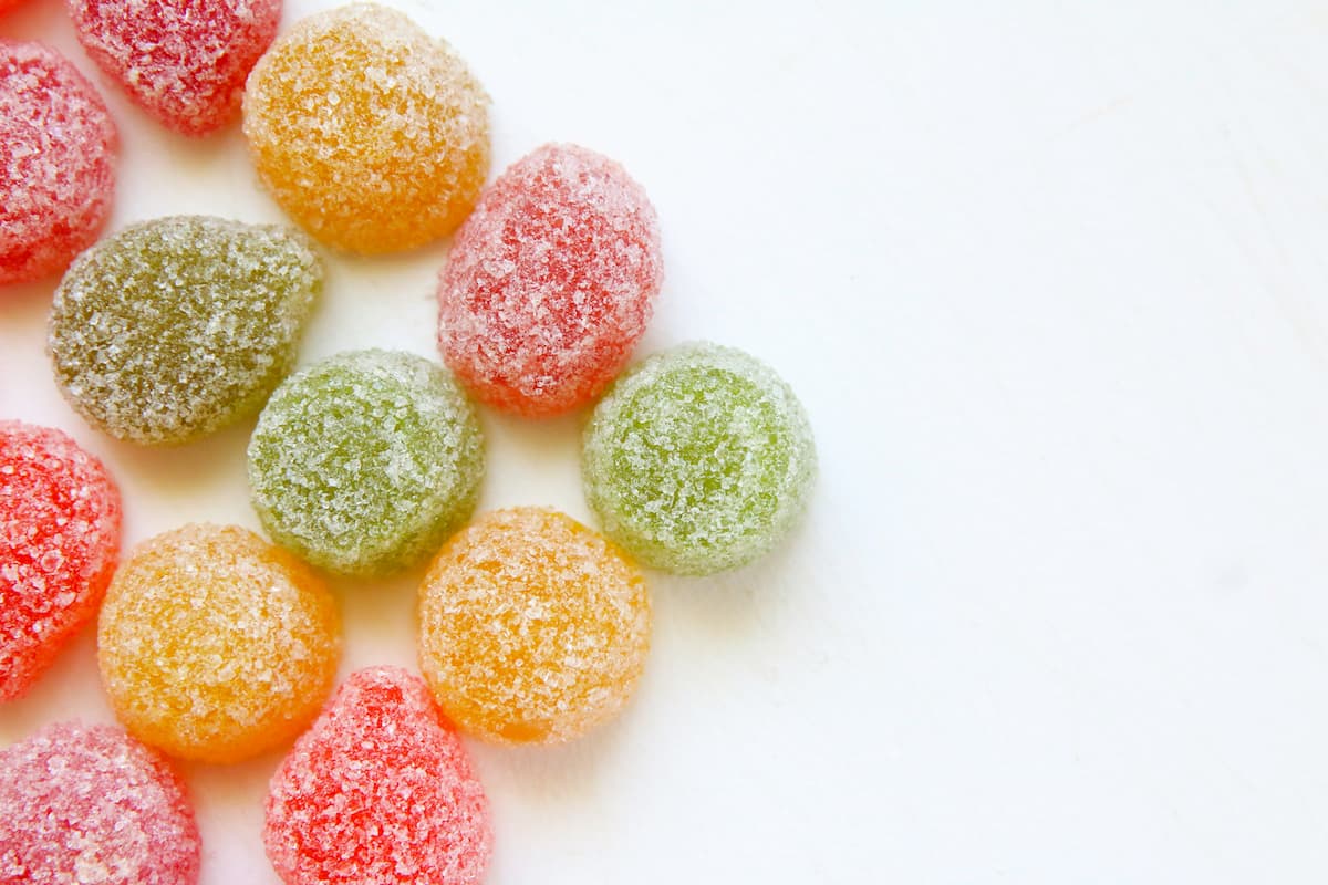 multicolored gummy candies in sugar coating
